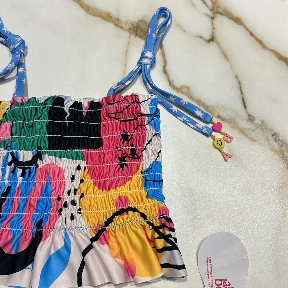 Agua Bendita Girls Multicolor Ruffle Tankini - Yellow, Pink, Blue, Green